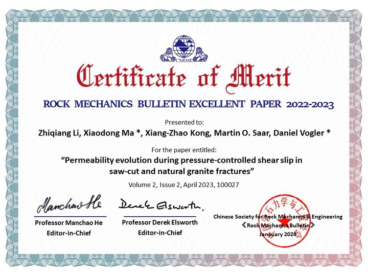 Rock Mechanics Bulletin Excellent Paper Award
